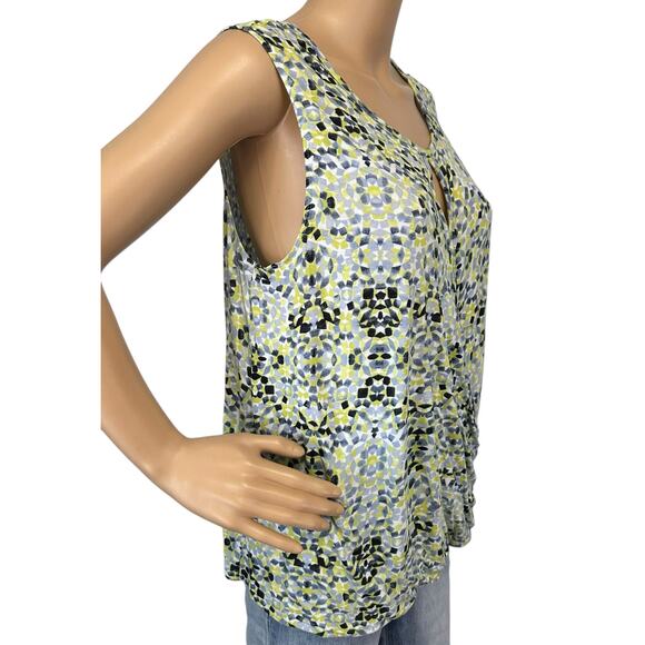 2/$30 Cabi Mosaic Crossover Faux Wrap Top Yellow Sleeveless Size M - Picture 4 of 10